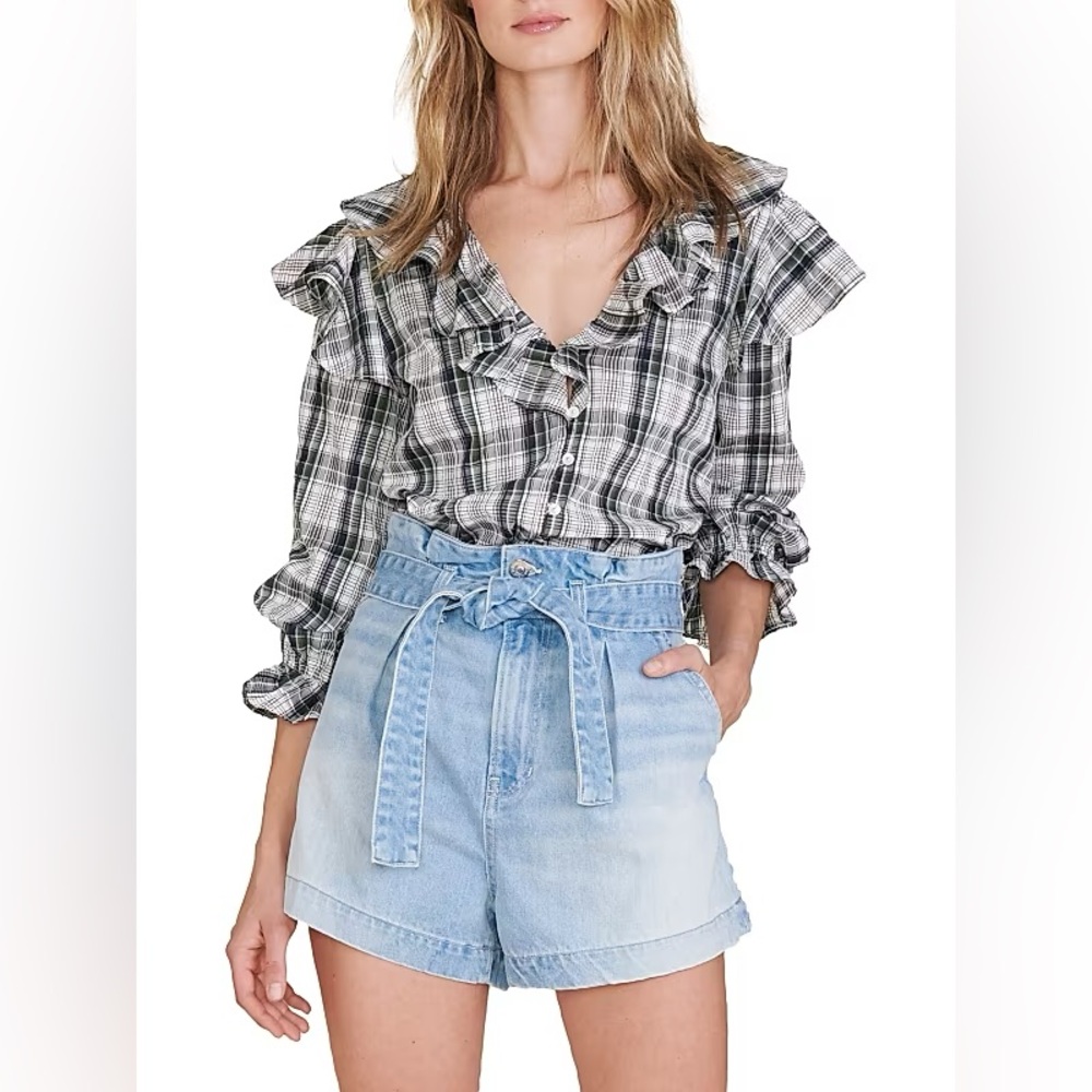 Veronica Beard Itha Ruffled Plaid Top Size 8